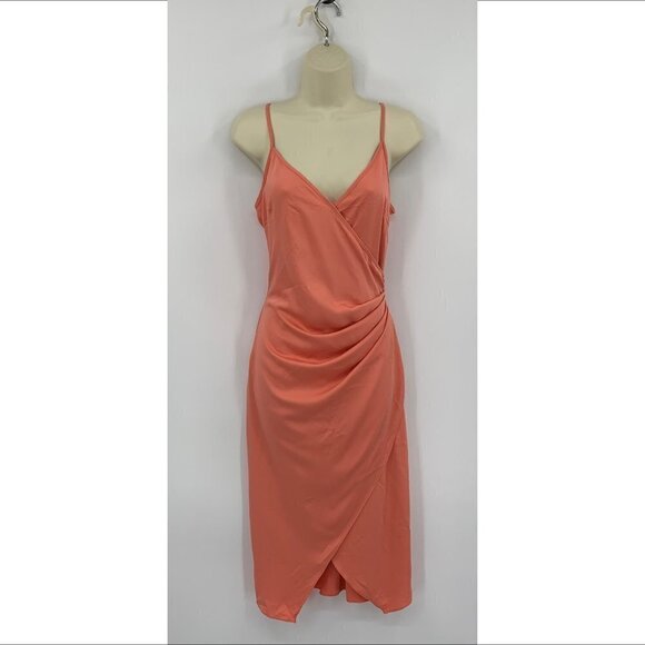 BCBGeneration midi slip dress deep peach orange faux wrap surplice new Small - Picture 2 of 5